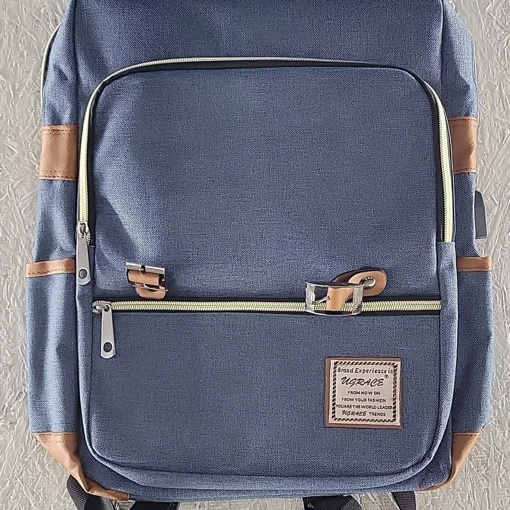 Stylish Blue and Brown Backpack Vintage Style NWOT